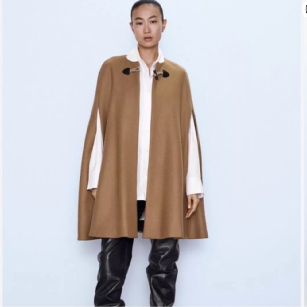 Zara Manteco Camel Cape Size S - Picture 3 of 14